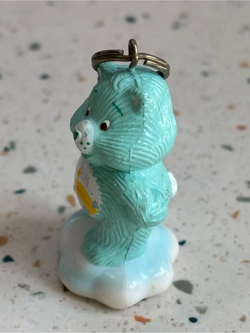 Vintage 1985 American Greetings Care Bear Keychain Charm with Yellow Star Badge